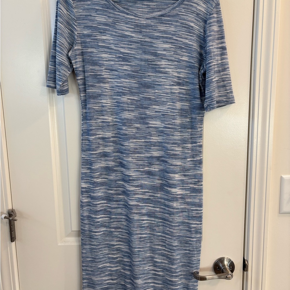 LuLaRoe Blue and White Patterned Midi Dress